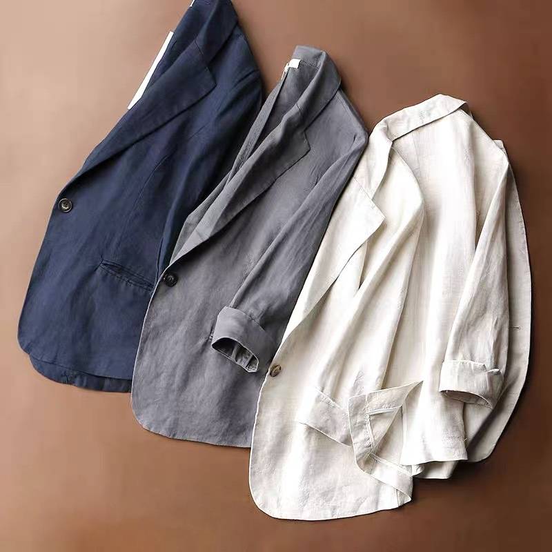 Áo vest blazer linen nữ ve vuông tay lỡ trẻ trung, chất linen mềm phong cách công sở Đũi Việt