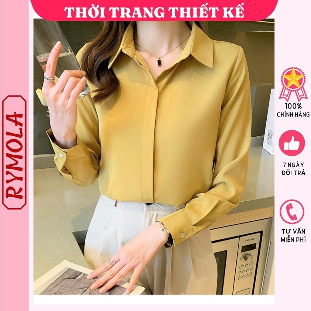 Áo Sơ Mi Nữ Công Sở Màu Vàng Cổ Đức MOLA Kiểu Hàn Quốc Vintage Ulzzang Form Rộng Dài Tay Đẹp Chất Lụa Cao Cấp A2V
