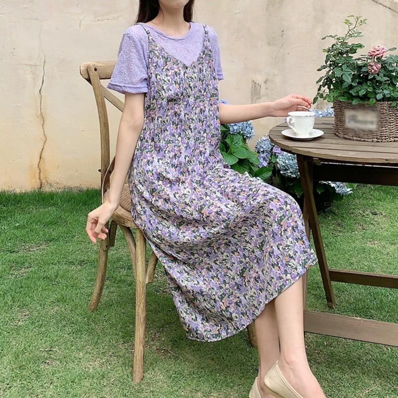 Đầm Hoa Cổ Chữ V Phong Cách Retro Cho Nữ