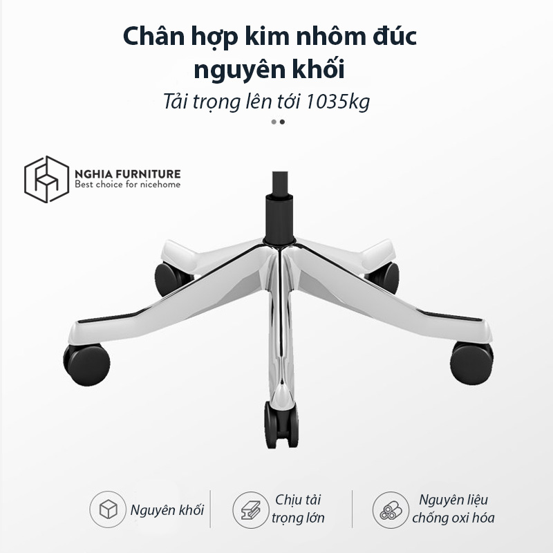 Ghế công thái học cho người BigSize, ghế xoay văn phòng có kê chân Nghia Furniture Ergonomic E04T