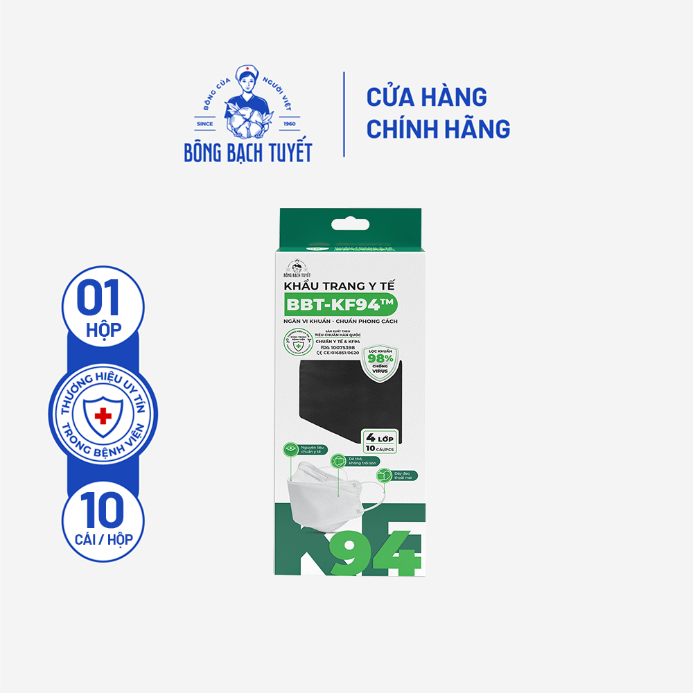 Khẩu trang Bông Bạch Tuyết KF94 4 lớp - Đen (10 cái/gói)