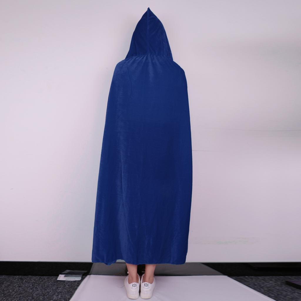 2 Pieces Velvet Hooded Cape Gothic Cloak Medieval Witch Costume Blue Green