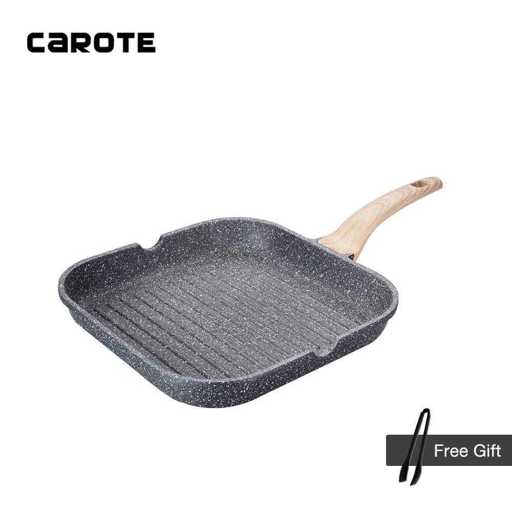 Chảo Nướng Bít Tết BBQ Carote Essential Woody 28cm Non Stick Square Die-Cast Aluminum Grill Pan Steak Pan Chảo Vuông Chống Dính 28Cm Chảo Bít Tết, Đa Chức Năng Phủ chống dính đá Maifan_Không chứa PFOA_Phù hợp cho mọi loại bếp