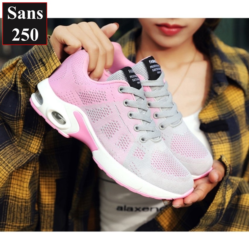 Giày thể thao nữ sneaker Sans250 chất vải thoáng mát đệm khí êm chân màu đen hồng tím size lớn bigsize 40 41 42 cổ thấp