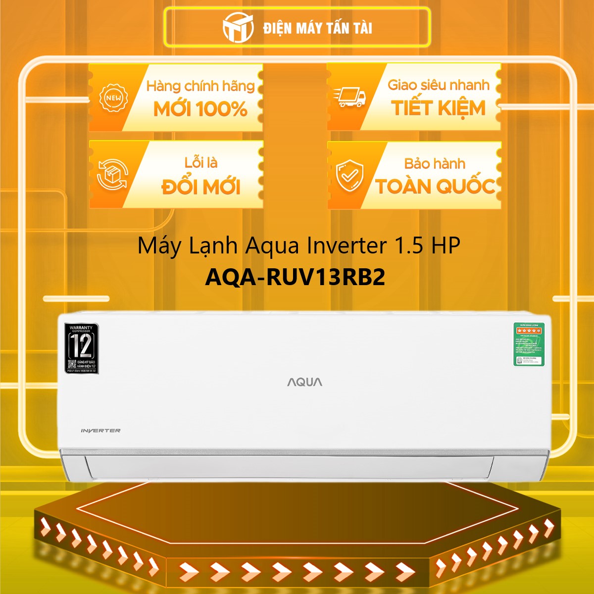 AQA-RUV13RB2 - Máy Lạnh Aqua Inverter 1.5 HP AQA-RUV13RB2 - Hàng chính hãng