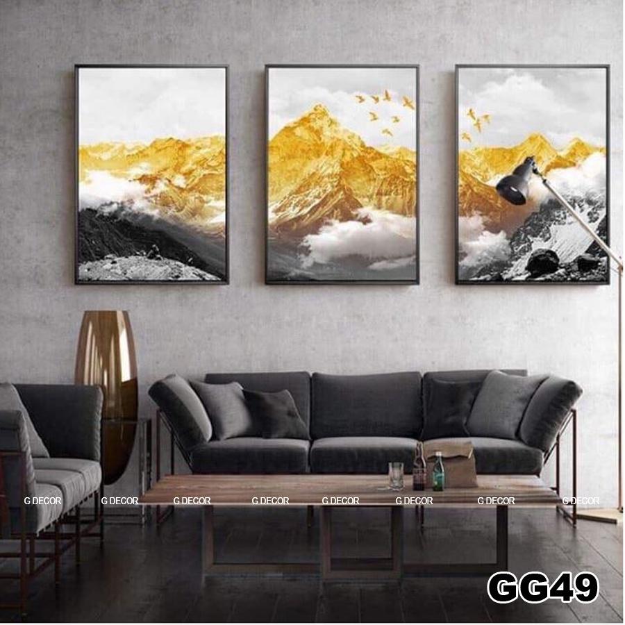 Tranh treo tường canvas 3 bức phong cách hiện đại Bắc Âu 185, tranh phong cảnh trang trí phòng khách, phòng ngủ, spa