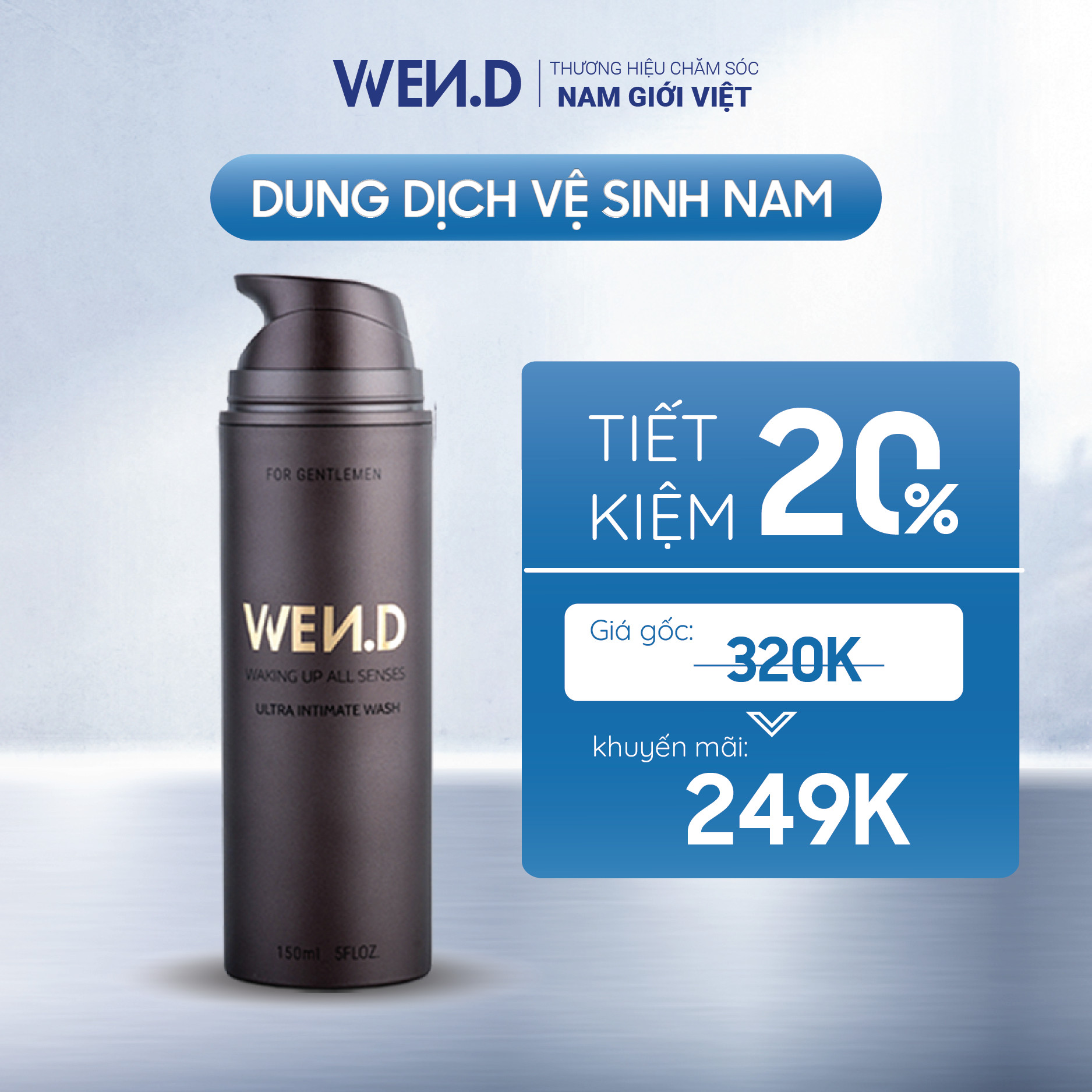 Dung dịch vệ sinh nam WEND làm sạch, khử mùi, dưỡng ẩm trơn mịn, hương nước hoa nam tính cuốn hút 150ml
