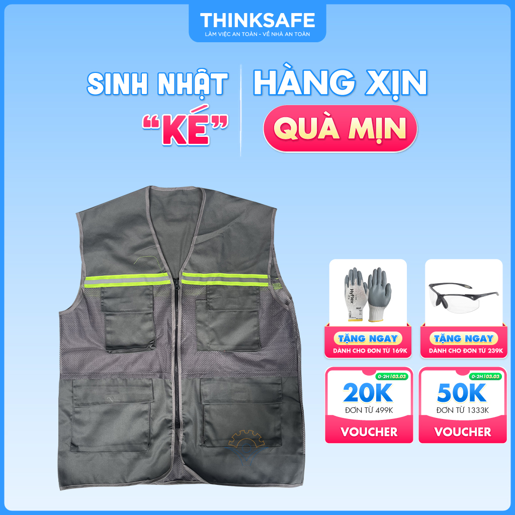 Áo phản quang kỹ sư gile Thinksafe, vải lưới thoáng mát, phản quanng siêu sáng, from áo chuẩn đẹp, bảo hộ lao động