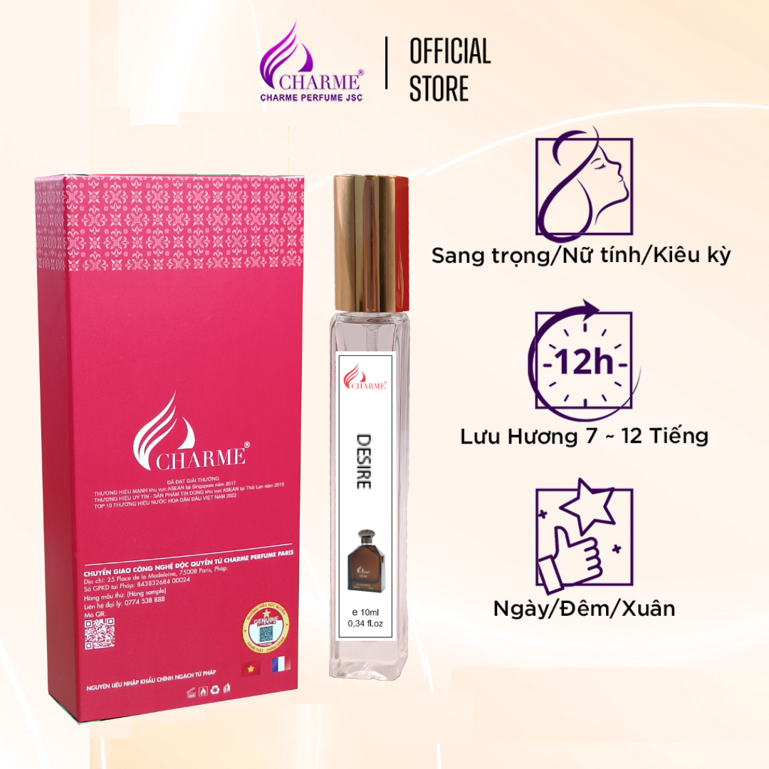 Nước hoa nam thơm lâu, Charme Desire, mùi hương tươi mát, mạnh mẽ, cho chàng năng động,100ml