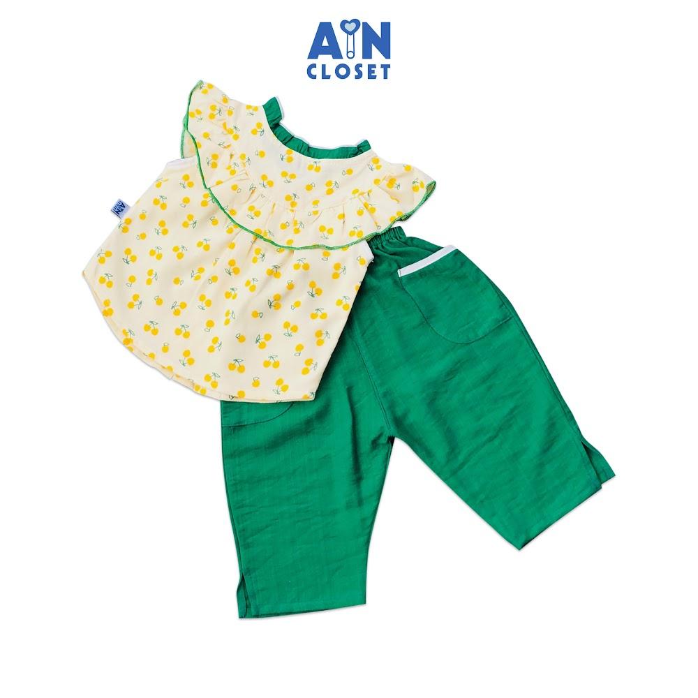 Bộ quần dài áo tay ngắn bé gái họa tiết Cherry vàng quần xanh - AICDBG30X21B - AIN Closet