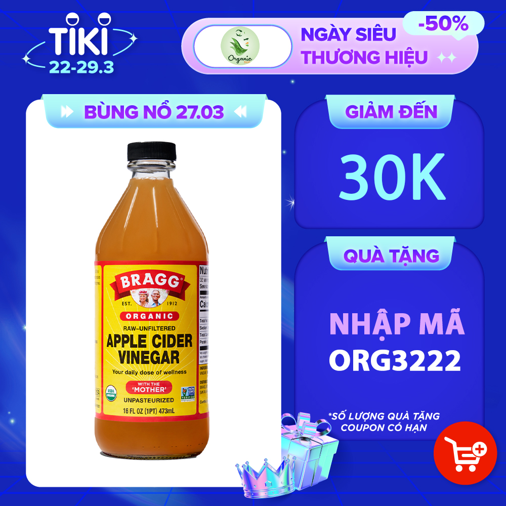 Giấm táo hữu cơ Organic Bragg (473ml)