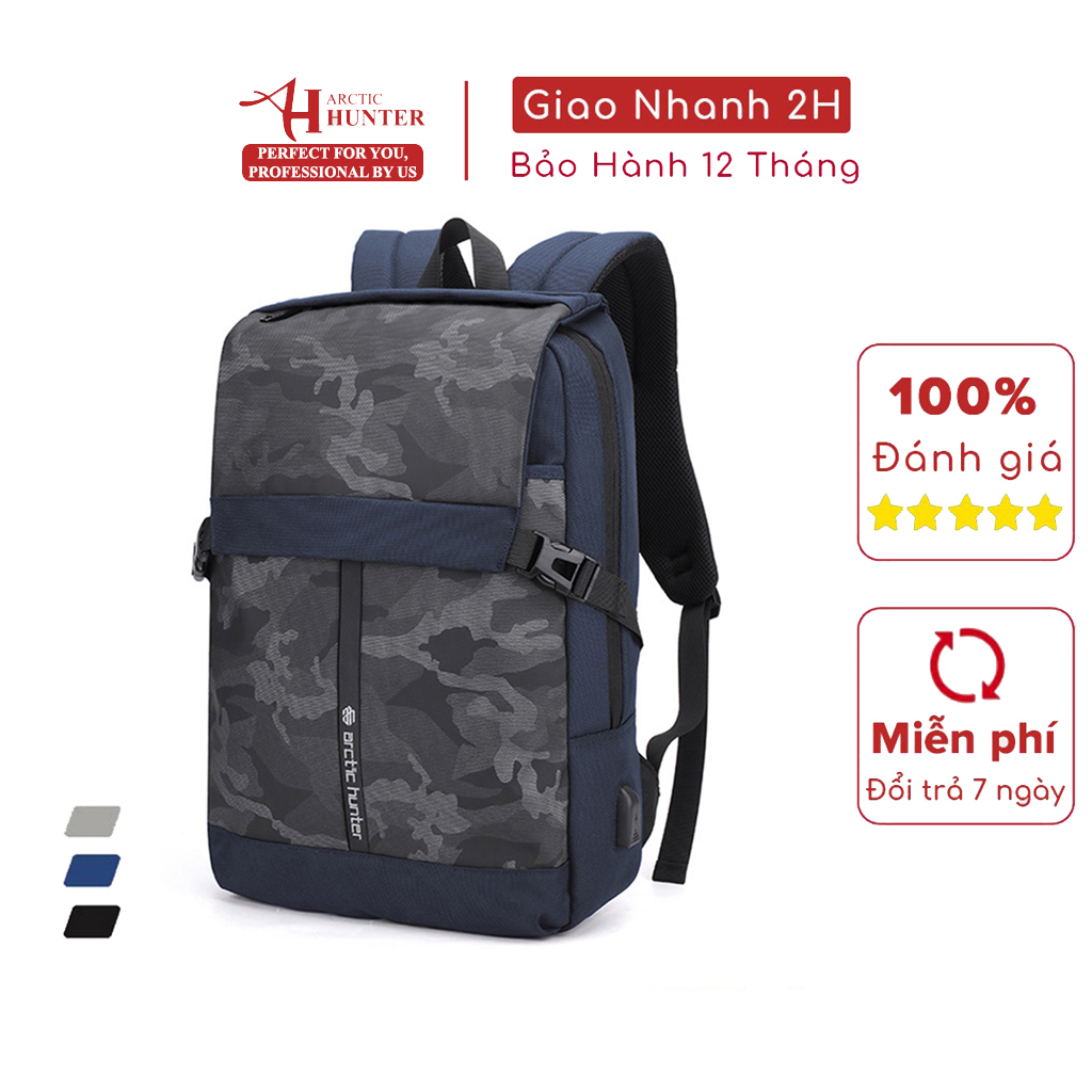 Balo du lịch nam Arctic Hunter B00352 chất liệu Oxford chống nước, thiết kế có ngăn đựng laptop, cổng sạc USB tiện dụng