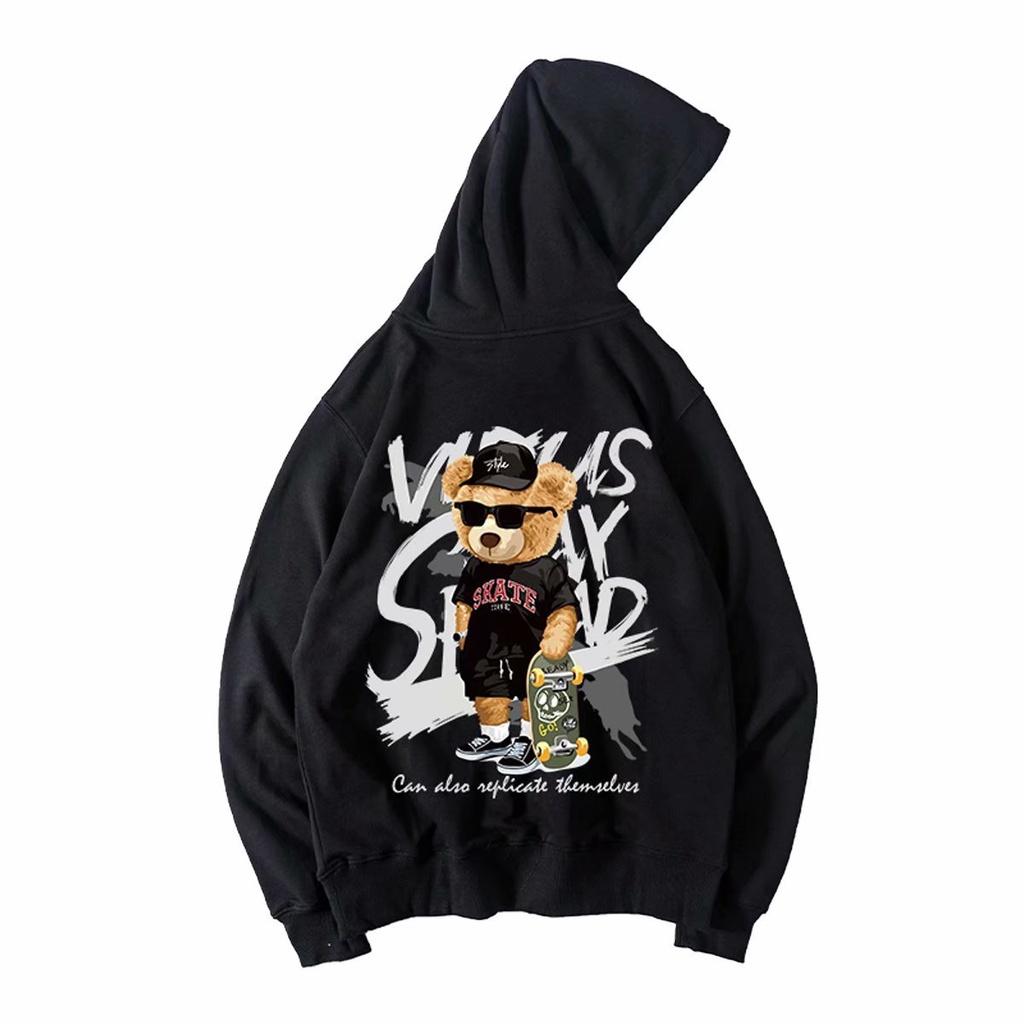 Áo Hoodie Dáng Rộng In Hình Gấu Thời Trang Hip Hop Cá Tính Unisex