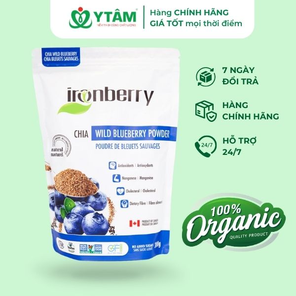 Bột việt quất &amp; hạt chia nguyên chất IRONBERRY thực phẩm thuần chay Không GMO, Không Gluten, Thuần chay, Ăn kiêng Kosher