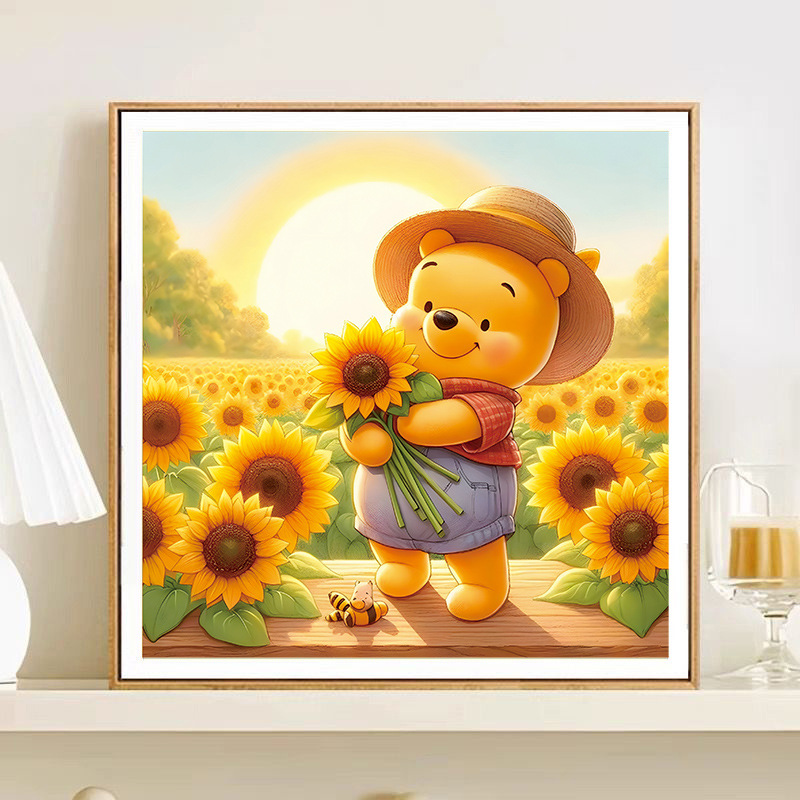 Tranh thêu kín Gấu dễ thương dw0685, kích thước 62 x 62 cm, thêu kín