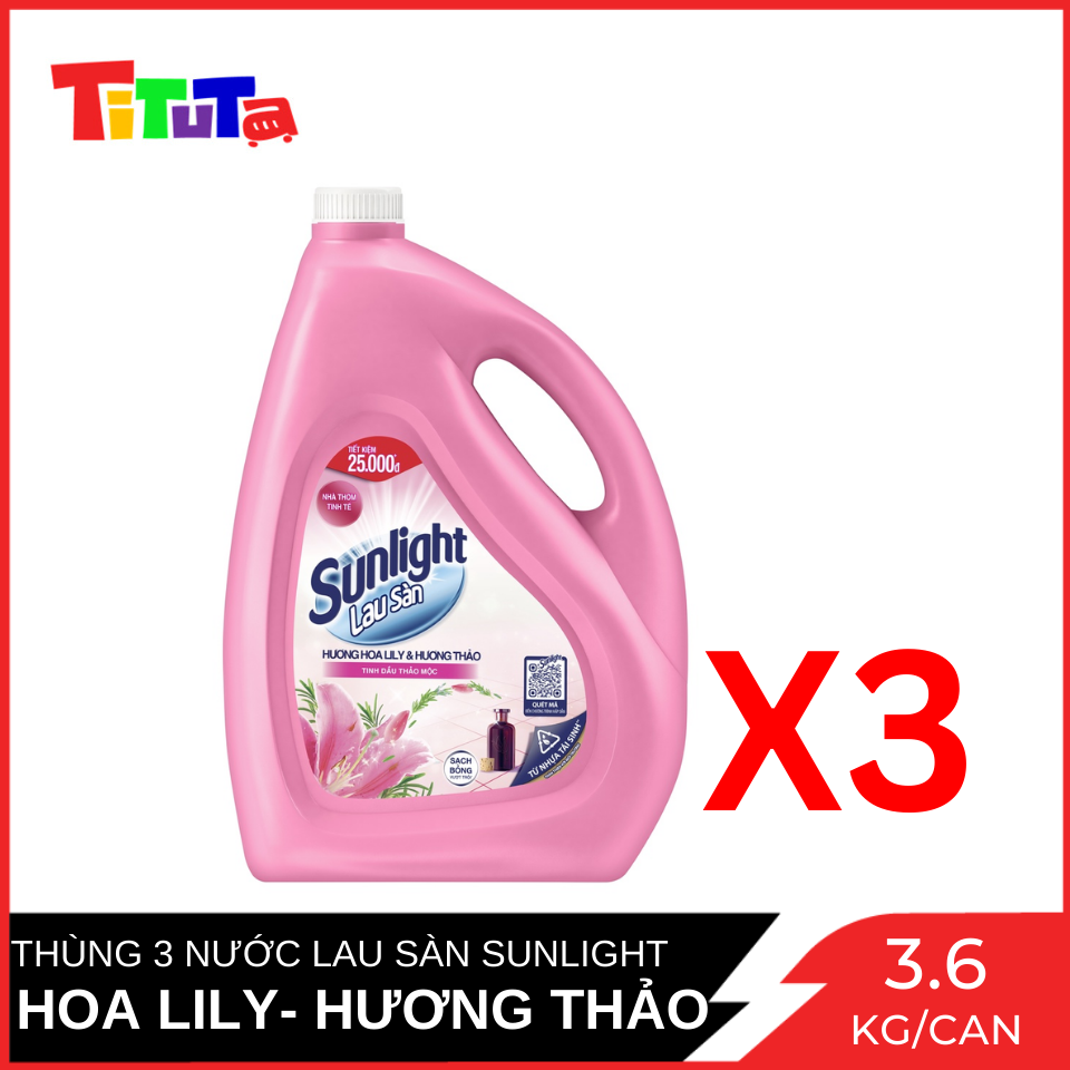 Thùng 3 Can Nước Lau Sàn Sunlight Tinh Dầu Thiên Nhiên - Hương hoa Lily