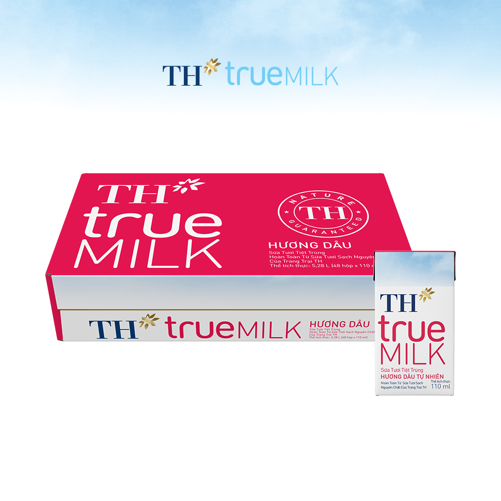 Thùng 48 hộp sữa tươi tiệt trùng hương dâu tự nhiên TH True Milk 110ml