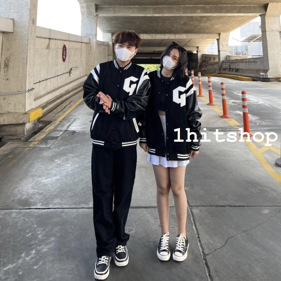 Áo KHOÁC BOMBER CHỮ G (NHUNG PHỐI DA) Ulzzang Unisex