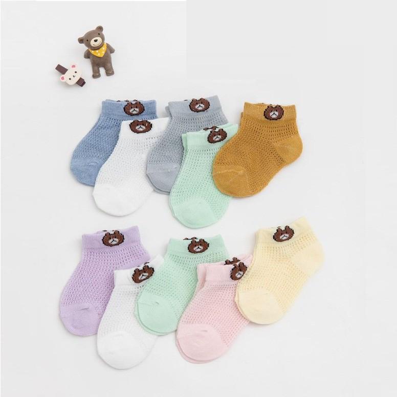 Set 5 Đôi Tất Lưới Cho Bé - Tất Gấu Cổ Ngắn 0 - 2 Tuổi