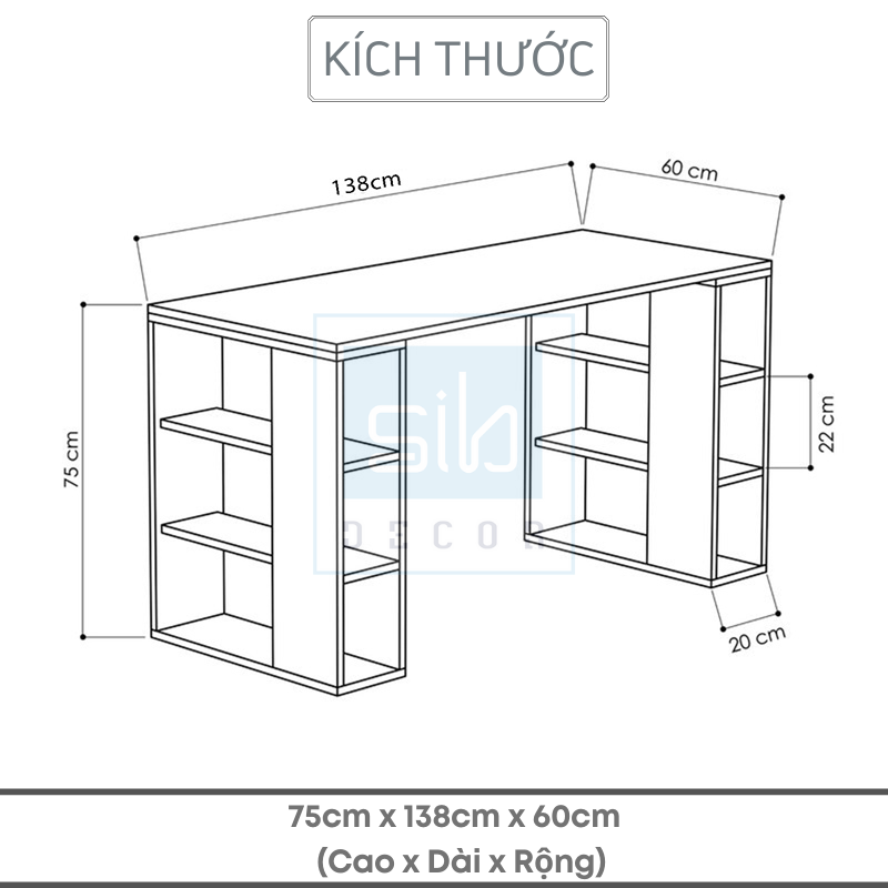 Bàn Làm Việc Kiêm Kệ Sách Đơn Giản Mà Đẹp SIB Decor, Gỗ Chống Ẩm, Bề Mặt Phủ Melamine Chống Trầy Và Kháng Nước, Dễ Dàng Lắp Ráp