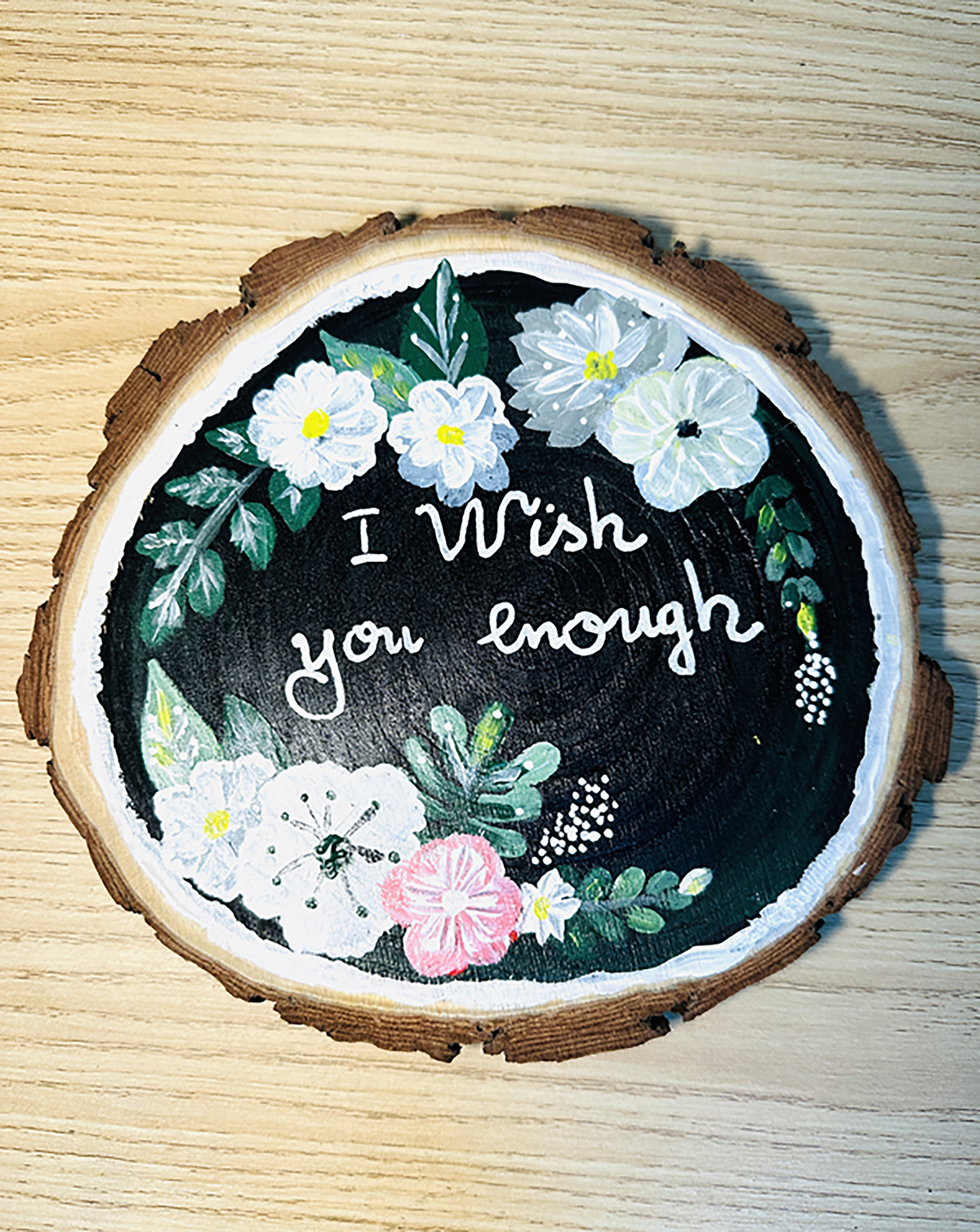 Tranh Vẽ Tay Trên Gỗ Thông I Wish You Are Enough – Decor Bàn Làm Việc – Quà Tặng Handmade Độc Bản
