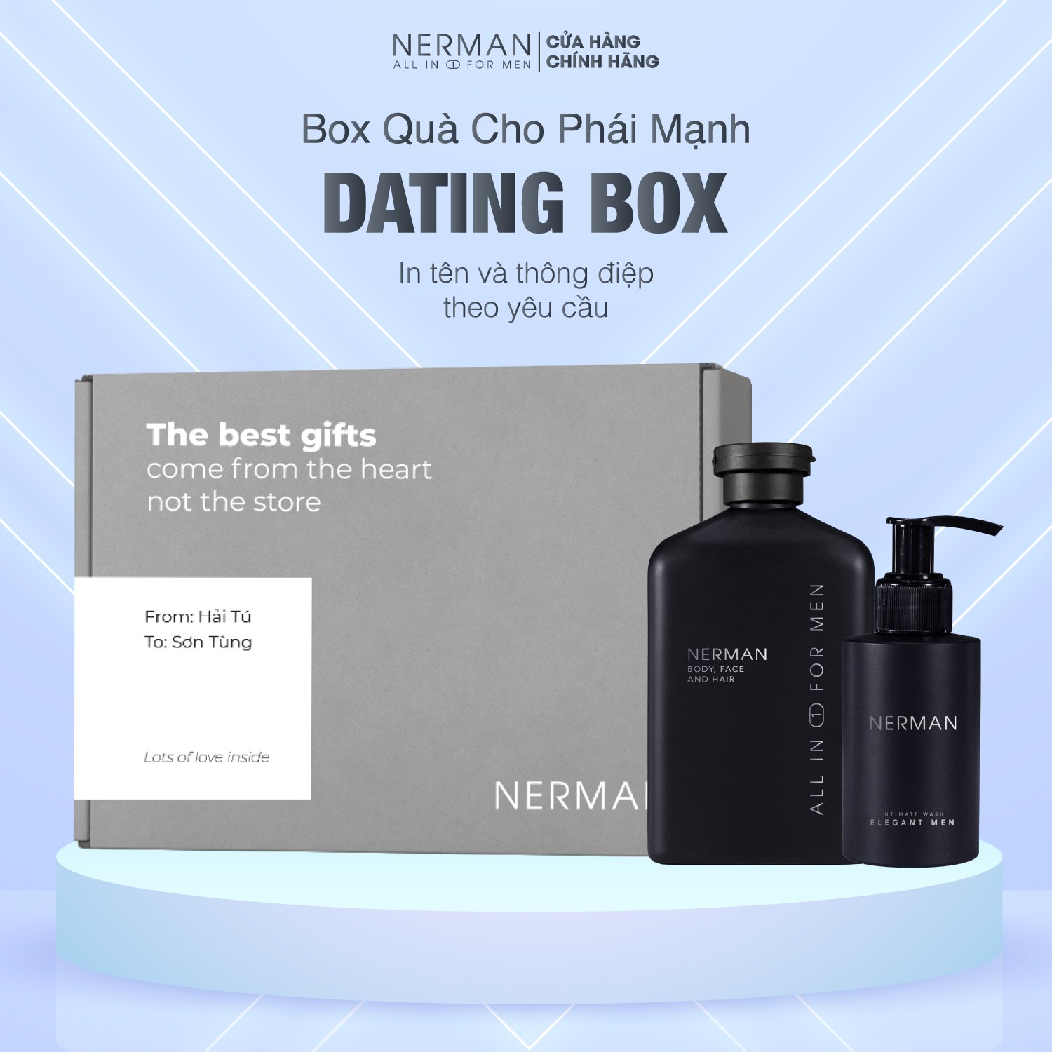 DATING BOX - Sữa tắm gội Gentleman 3in1 hương nước hoa cao cấp 350ml &amp; Gel vệ sinh nam Elegant 50g