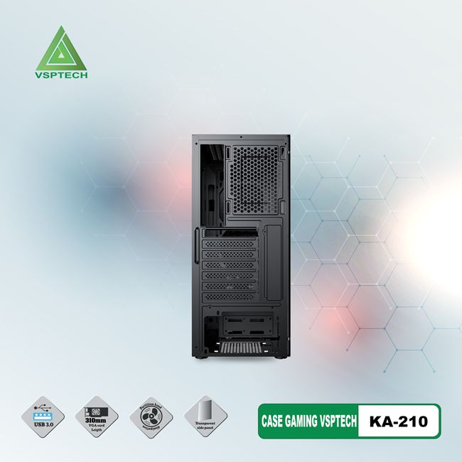 Vỏ máy tính Case VSP KA210 Gaming kính cường lực (Micro-ATX/ATX) - Hàng chính hãng TECH VISION phân phối