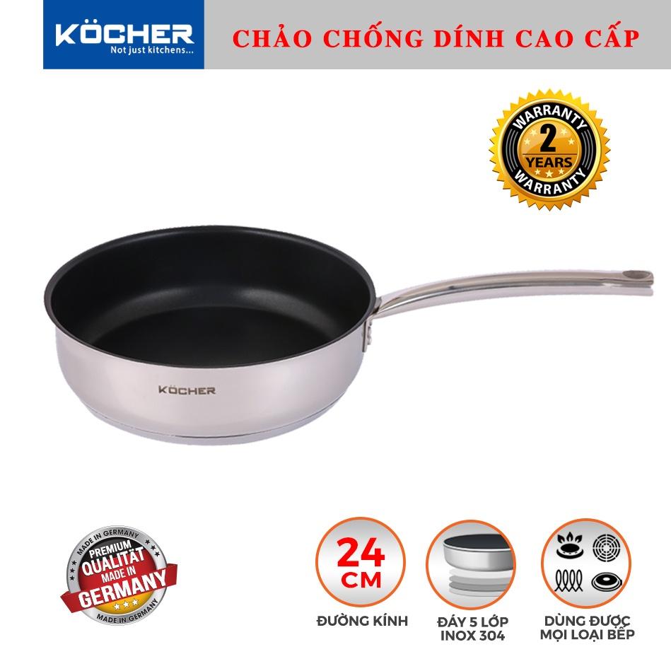 Chảo inox 304 chống dính 5 đáy cao cấp KOCHER SIZE 24cm sâu lòng dùng cho bếp từ - Hàng chính hãng