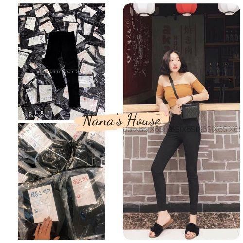 Quần Legging Dáng Ôm Hàng Xuất Hàn Nana's House -  Skinny thun co dãn cạp cao màu đen kiểu dáng basic