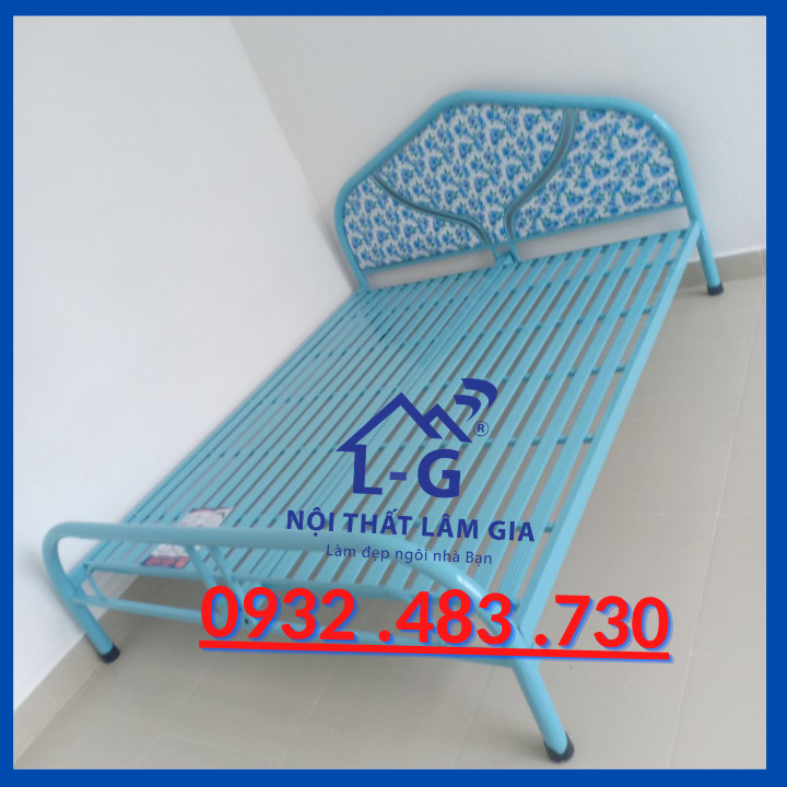 Giường sắt lắp ráp tận nơi 1m6x2m màu xanh dương_GSD161406X