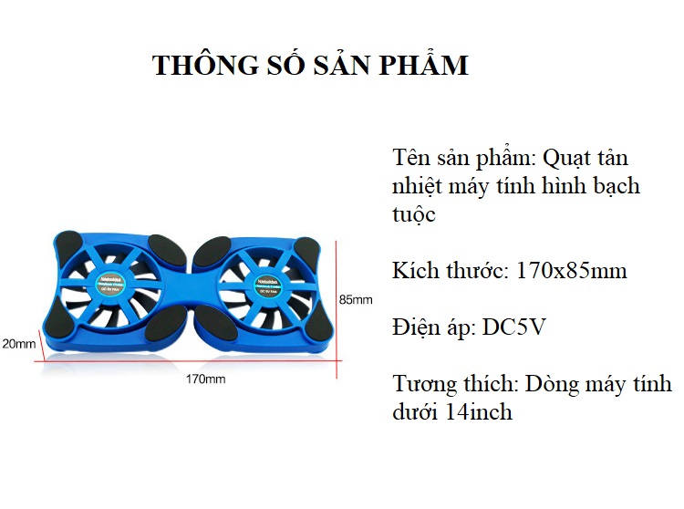 Quạt Tản Nhiệt Mini USB Gấp Gọn Bạch Tuộc Cho Laptop