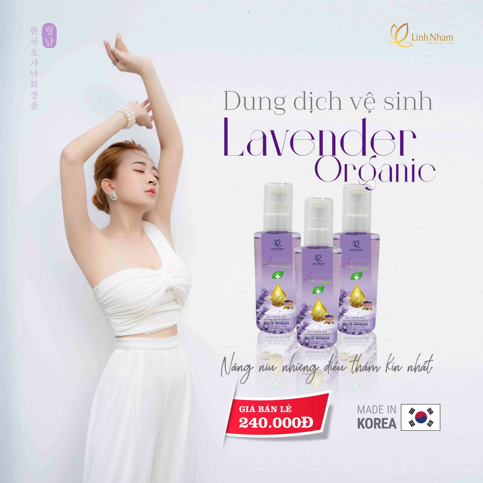 Dung dịch vệ sinh phụ nữ Lavender Organic Linh Nhâm, kháng khuẩn, kháng viêm, chống viêm nhiễm, khử mùi hôi120ml