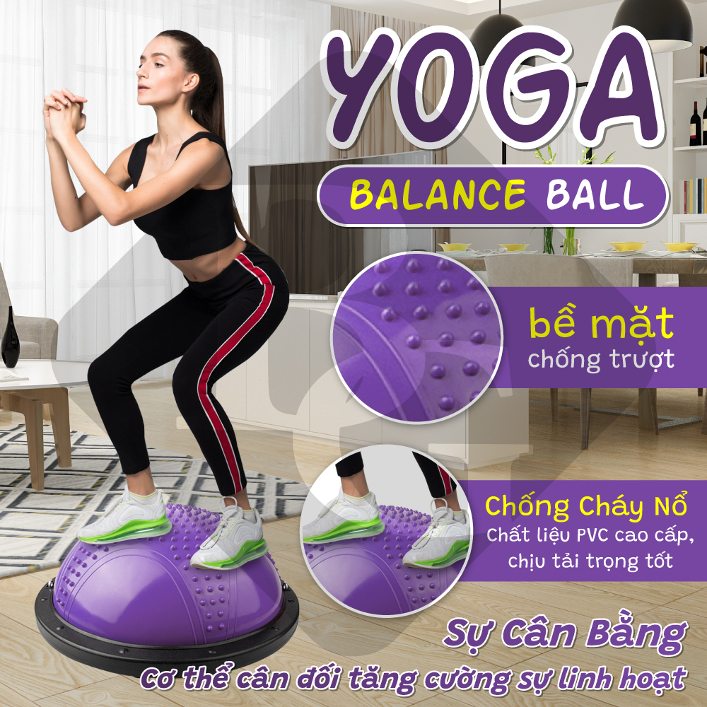 BG Bóng tập YOGA bóng thăng bằng PURPLE tặng bơm bóng,Bosu Bóng Tập Cân Bằng Bosu tập thể dục,Bóng đẹp Yoga Tại Nhà Cao Cấp ( hàng nhập khẩu)