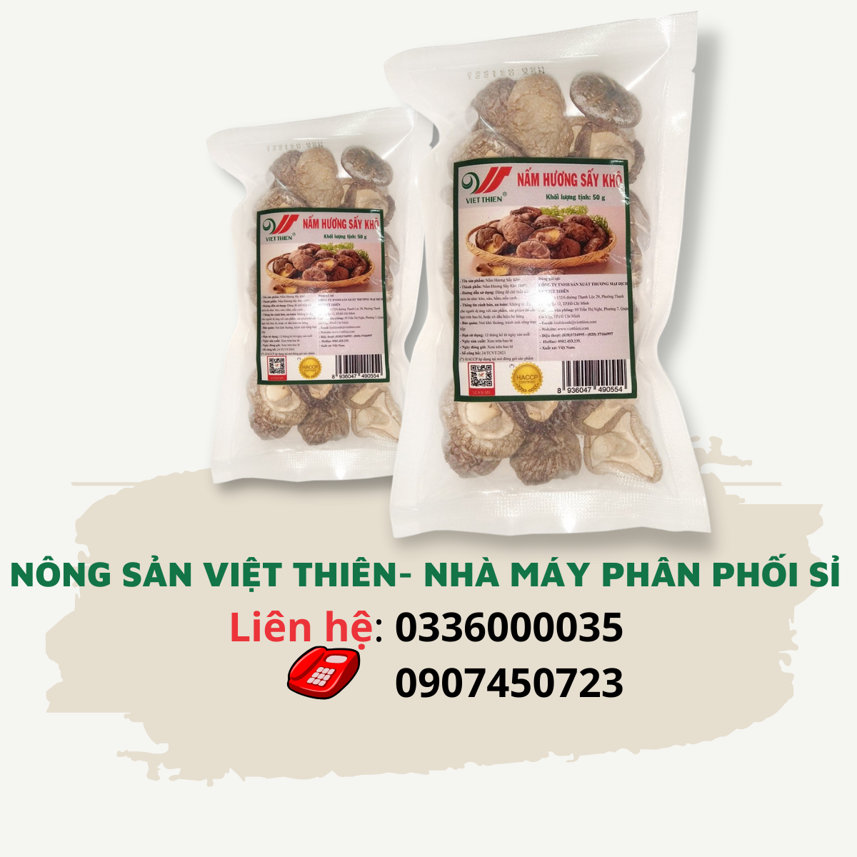 Nấm hương Việt Thiên 50g, nhà máy sản xuất và phân phối nông sản Việt Thiên, giá rẻ