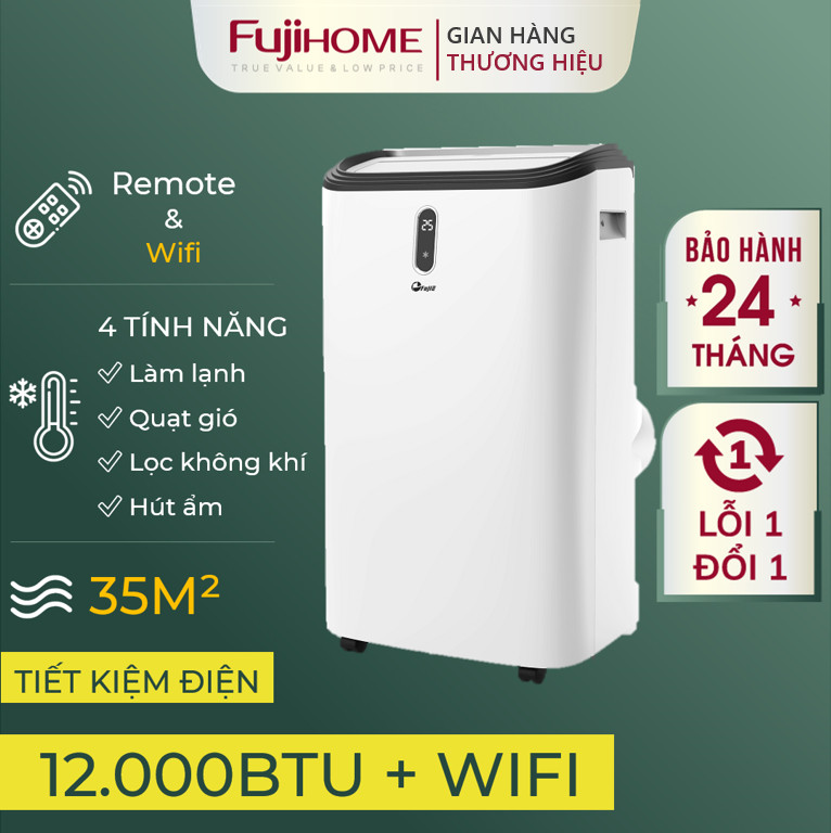 Điều hoà di động 12.000BTU FUJIHOME dùng cho phòng 30m2, máy lạnh đứng di động mini có điều khiển từ xa không cần lắp đặt sử dụng app hút ẩm giao hàng toàn quốc - Hàng Nhập Khẩu