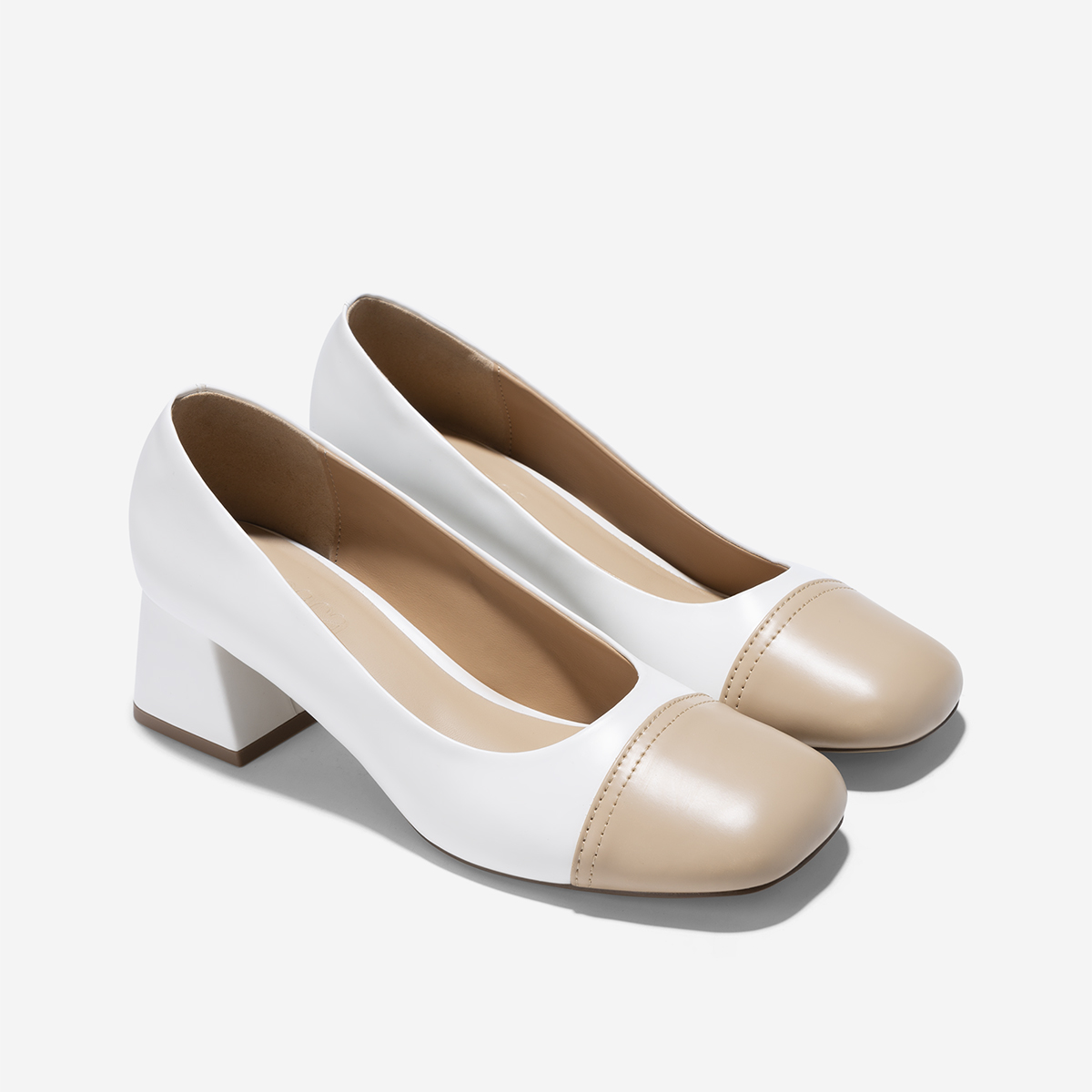Giày bít block heel cap mũi phối layer - BMN 0648