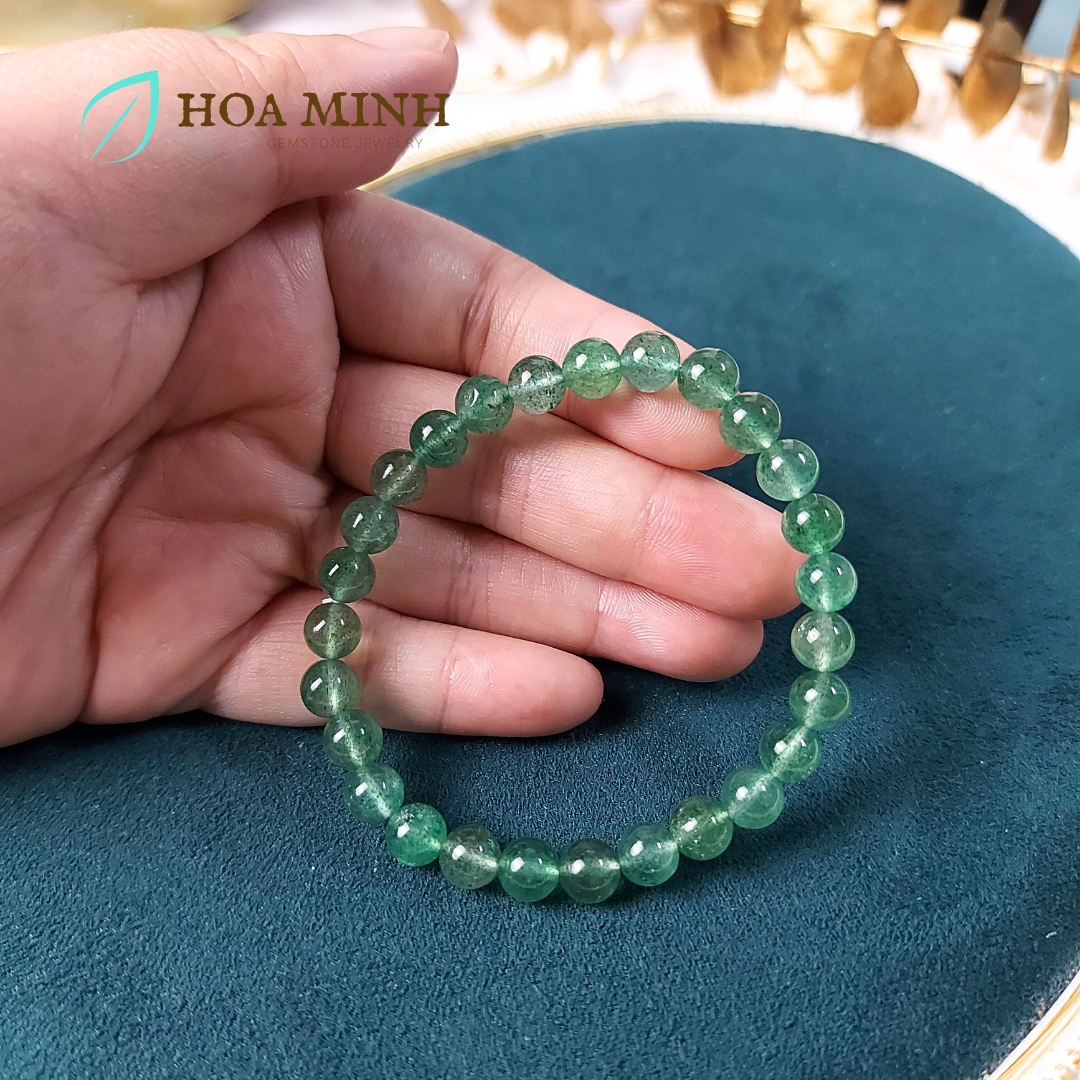 Vòng tay phong thủy đá Thạch Anh Dâu Xanh 6.6 li, hợp mệnh Mộc Hỏa