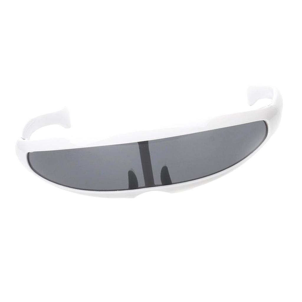 2xFuturistic Narrow Lens Visor Eyewear Sunglasses White Frame Black Mirrored