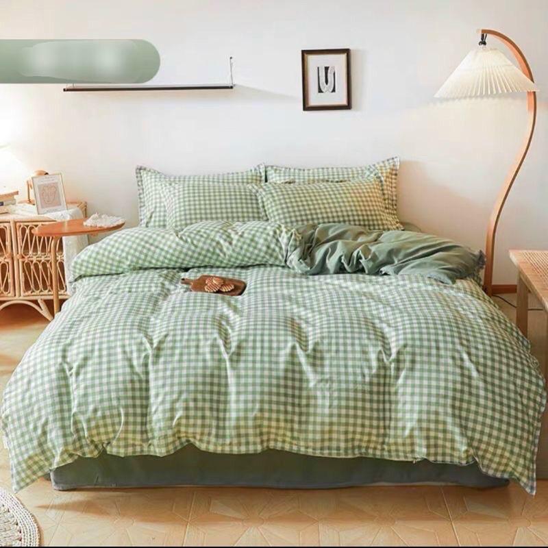 Bộ chăn ga gối cotton poly kẻ caro 4 món