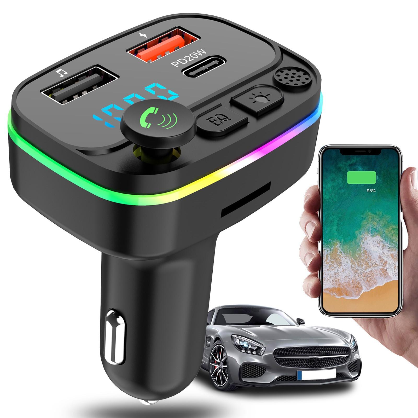 Bộ Phát FM Bluetooth 5.0 Trên Ô Tô Không Dây Mic Bộ Thu Âm Thanh Tự Động Máy Nghe Nhạc MP3 2 Cổng USB Nhanh Phụ Kiện Sạc Xe Hơi