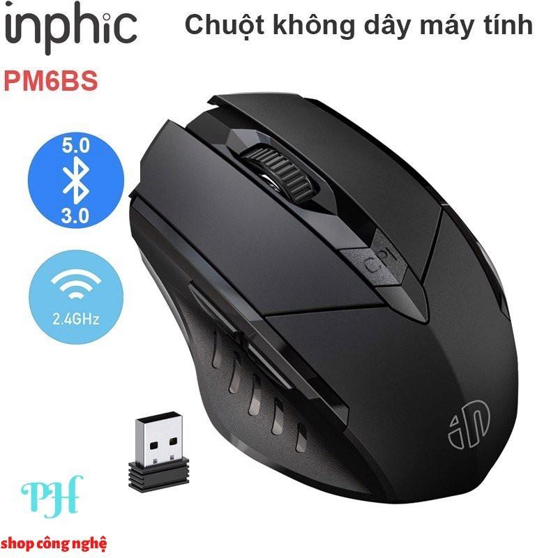 Chuột Không Dây Bluetooth, Wireless 2.4G Inphic PM6 Có Pin Sạc–Chuột Chống Ồn Bấm Siêu Êm Không Cần Thay Pin