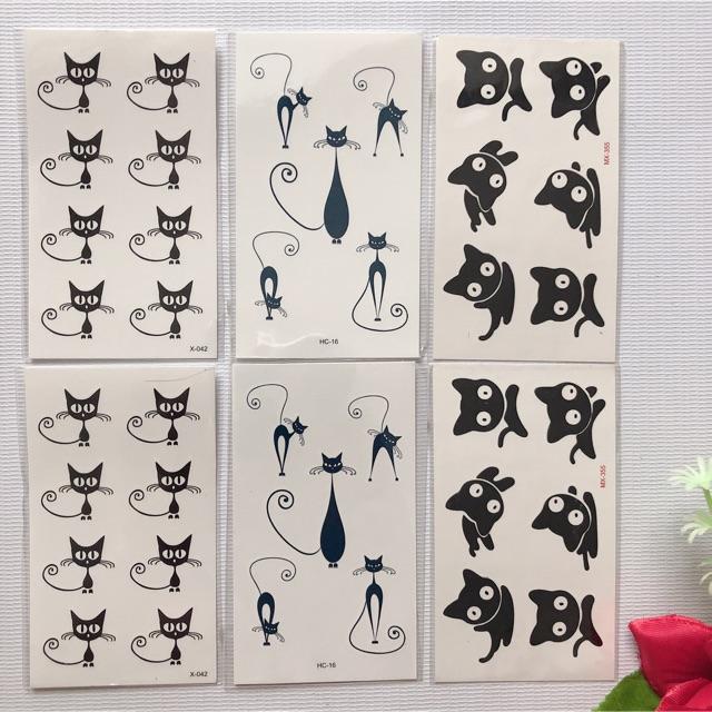 Combo 6 tấm hình xăm dán mèo nhỏ 10x6cm