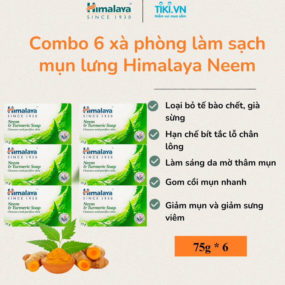 Combo 6 Hộp Xà Phòng Thiên Nhiên Himalaya Neem Và Nghệ Tây Bảo Vệ Da