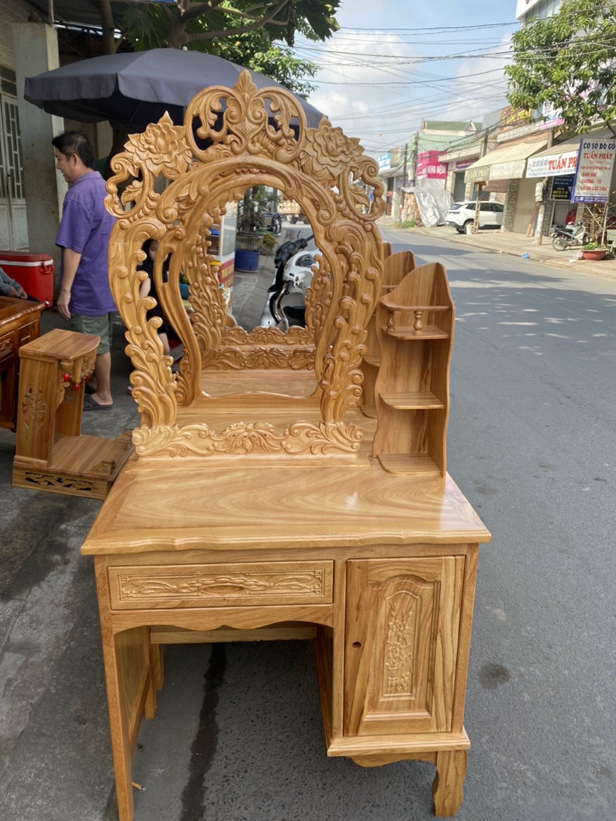 Bàn trang điểm -bàn phấn siêu đẹp gỗ gõ ngang 80cm