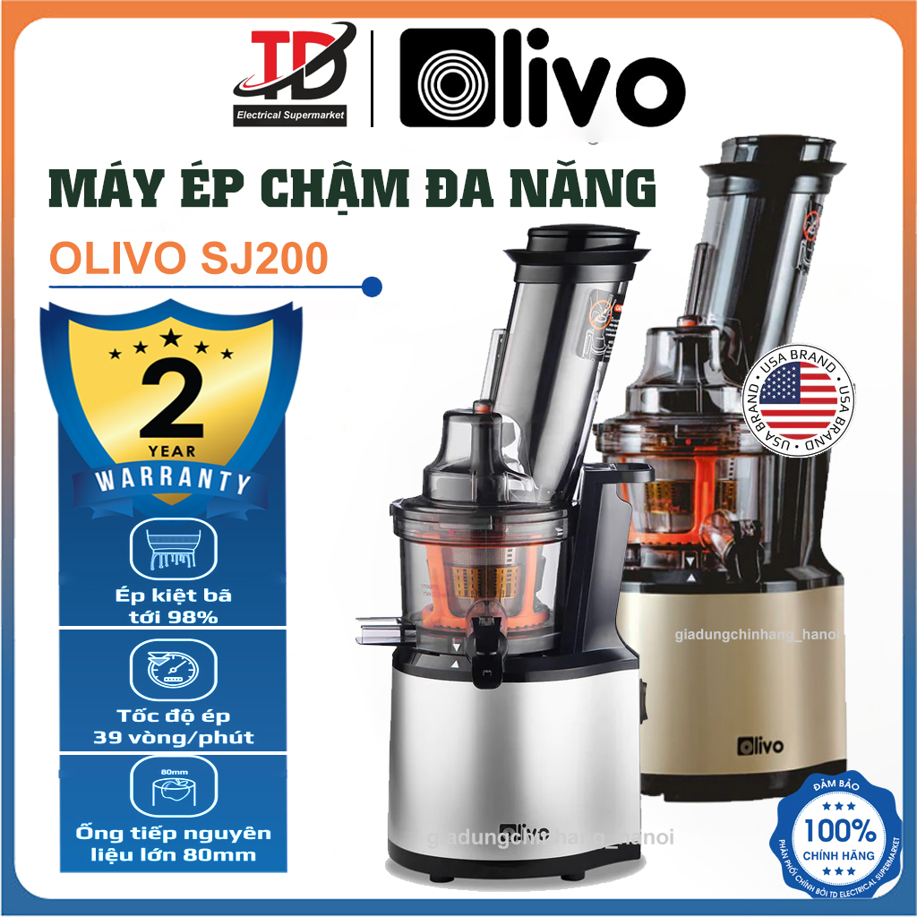 Máy Ép Chậm OLIVO SJ200, Ép Kiệt Bã Trái Cây, Làm Kem Đa Năng, Hàng Chính Hãng