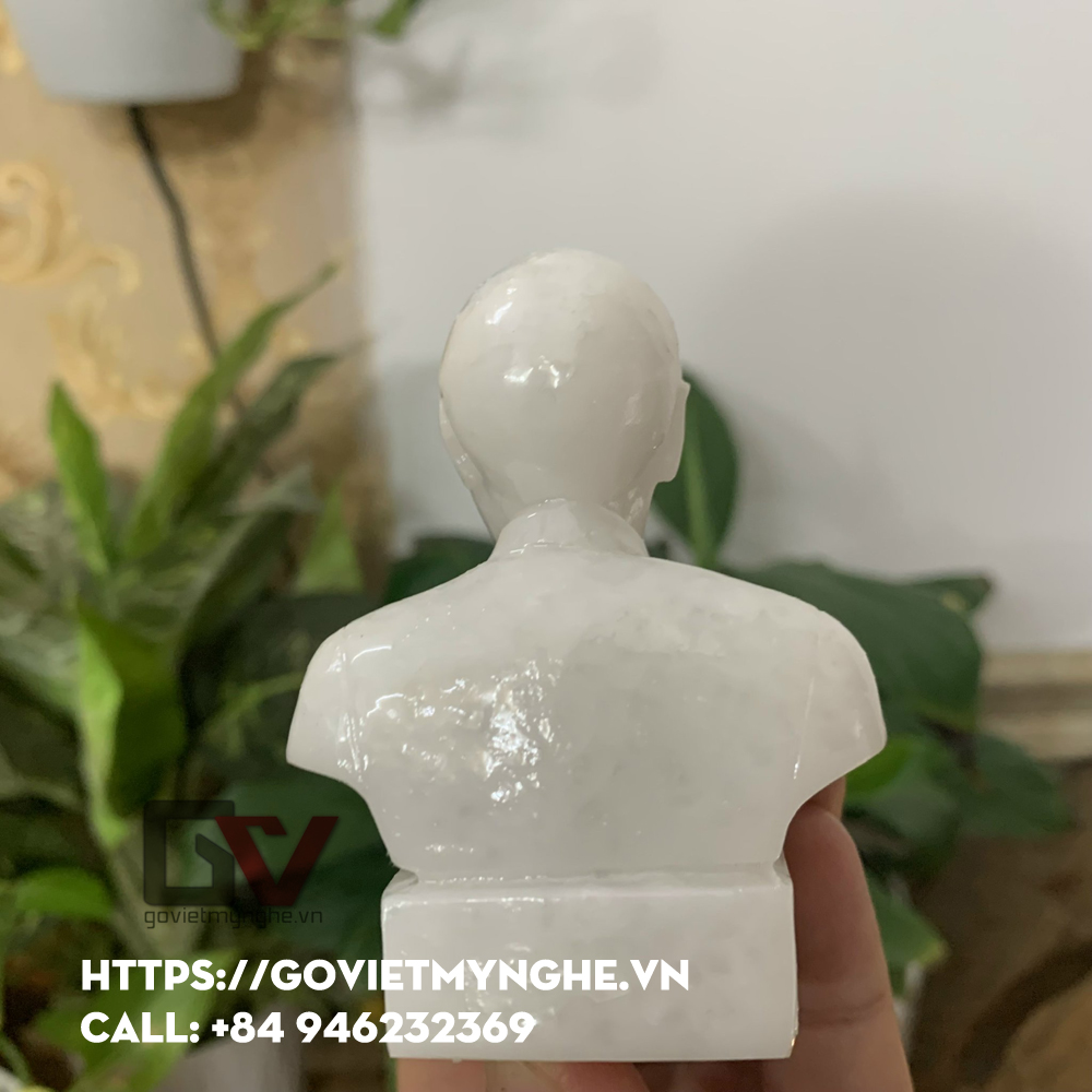 Tượng đá trang trí tượng bán thân Bác Hồ Chủ Tịch Hồ Chí Minh - Size mini cao 8cm - màu trắng đá non nước