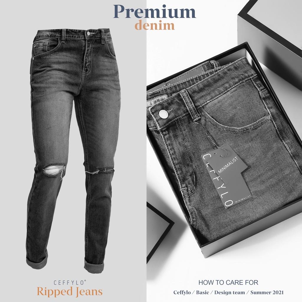 Quần Jeans Nam Rách Gối Ceffylo Chất Liệu Dày Dặn, Co Giãn Cực Mạnh, Giữ Form Tuyệt Đối