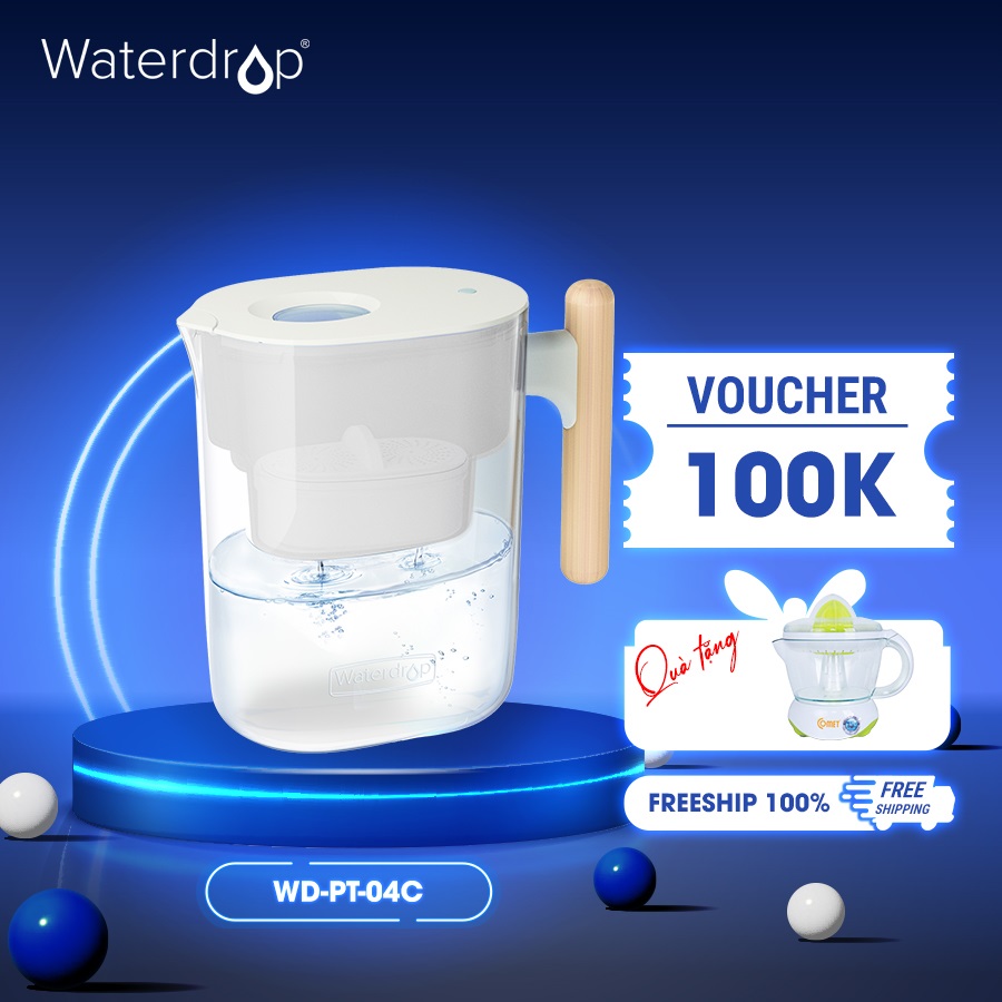 Bình lọc nước 4.4L WD-PT-04C Waterdrop Chubby Pitcher có tay cầm bằng gỗ