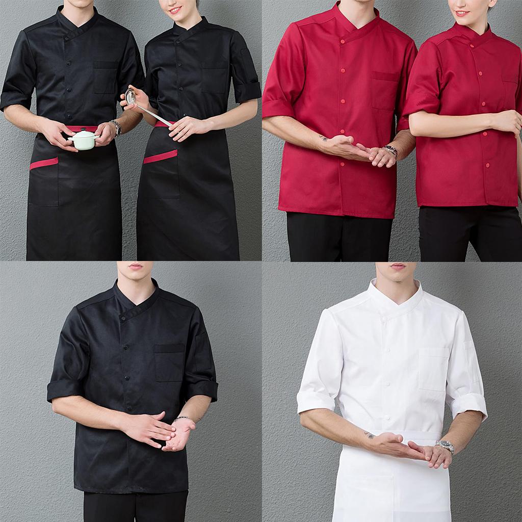 3/4 Sleeve Chef's Coat Jacket Kitchen Cook Coat Uniforms Unisex XXXL