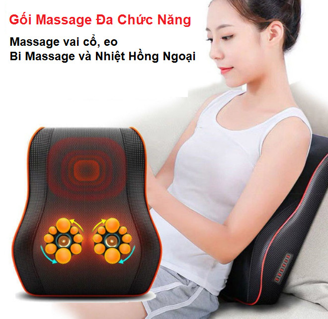 Gối Massage Đa Năng, Massage Tựa Lưng Xe Hơi - Gối Mát Xa Hồng Ngoại Bản 16 Bi Lăn Cao Cấp+ Rung Massage Lưng Đa Chức Năng